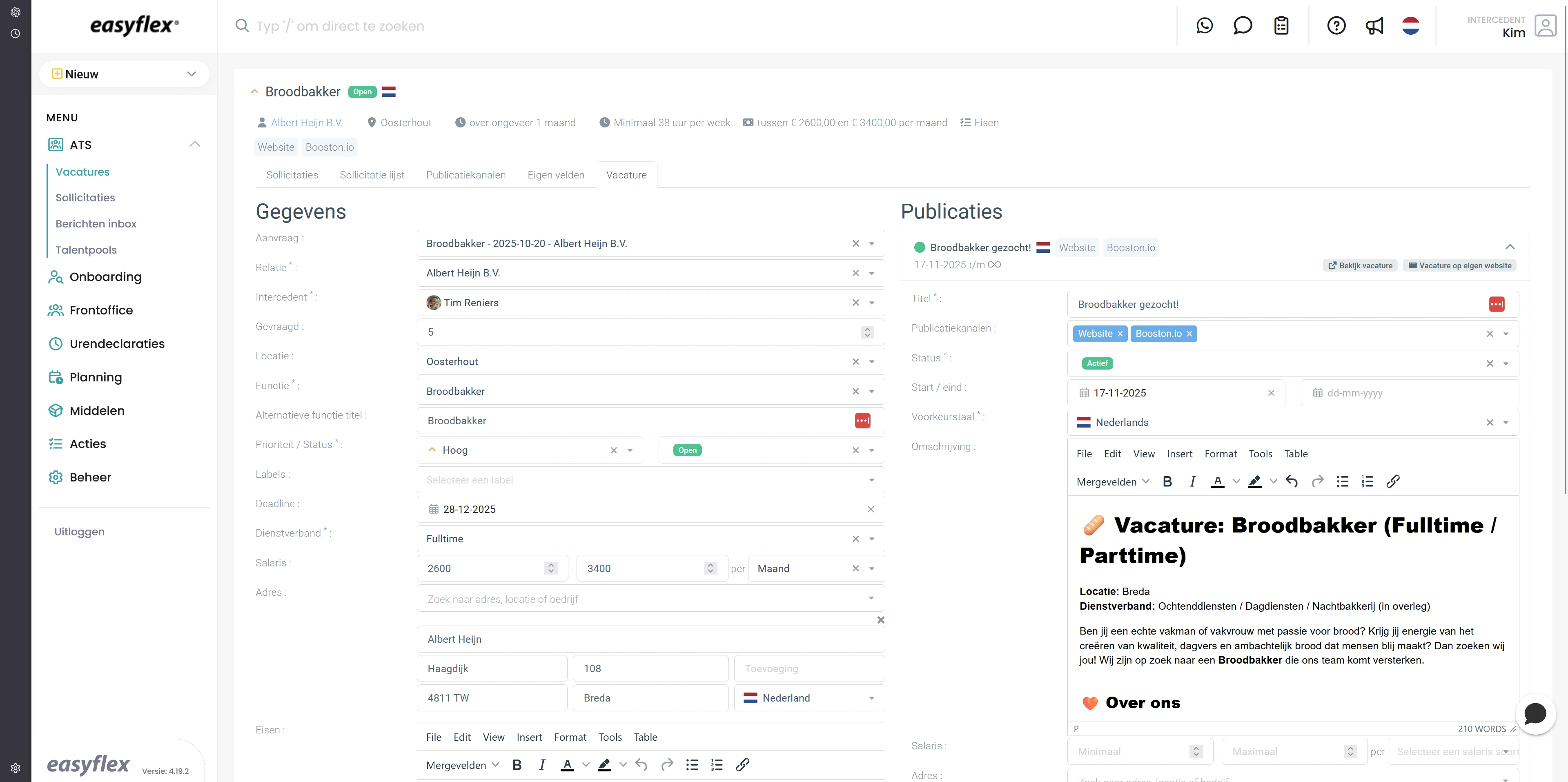 Publishing a job in Easyflex