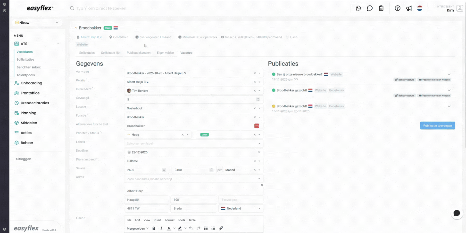 Preview of candidate management inside Easyflex ATS